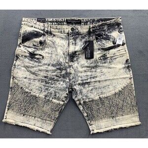 Truth Substance Bermuda Shorts Mens 48 Stonewash Blue Moto Stretch Slim Fit